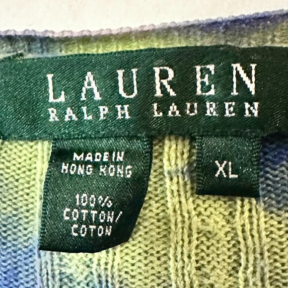 Lauren RALPH LAUREN  Tie dye Blue Sweater V neck Size Extra Large Cable Cotton - Picture 2 of 6